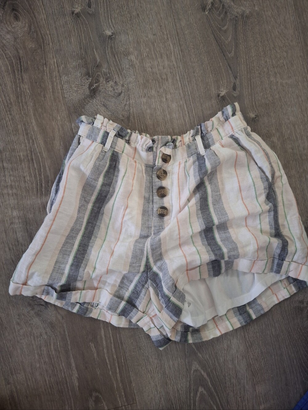 American Eagle Outfitters Striped High-Waist Paperbag Shorts White Multiameric